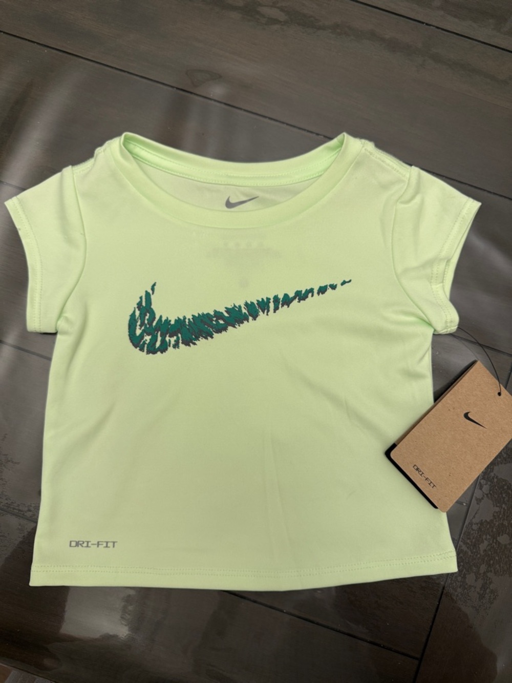 Nike Light Green Kids' Dri-FIT Tee with Teal Swoosh NWT